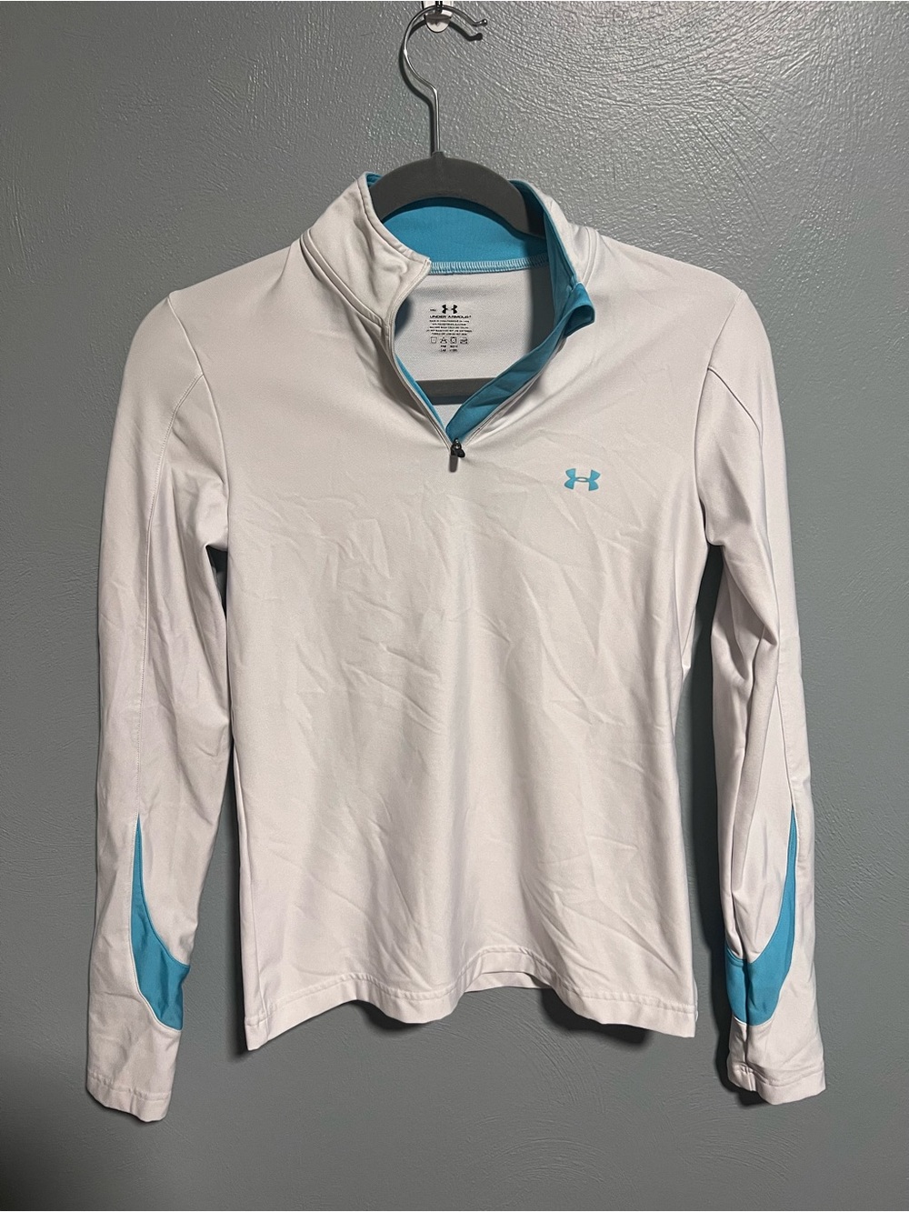 Under Armour Long Sleeve Mock Neck Pullover Baselayer White Teal Women’s M